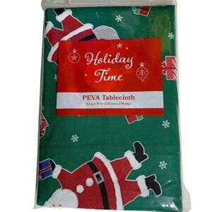 Holiday Time Santa Claus Peva Vinyl Tablecloth 52in x 70in Presents Snow Flakes